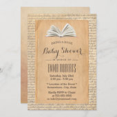 ヴィンテージ古い紙がブックリクエストを持って来る赤ちゃんシャワー 招待状 (正面/裏面)