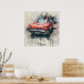 ヴィンテージ古い車アメリカの赤いオープントップ ポスター (キッチン)
