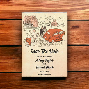 ヴィンテージ古い50s漫画レトロ結婚式の日付を保存 招待状
