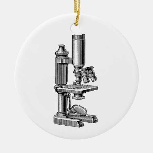 ヴィンテージ古く旧式な科学装置の顕微鏡 セラミックオーナメント (正面)