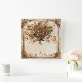 ヴィンテージ古ブドウ スクエア壁時計 (ホーム)