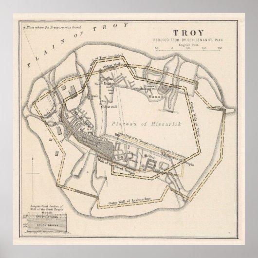 ヴィンテージ古代トロイの地図(1874年) ポスター (正面)