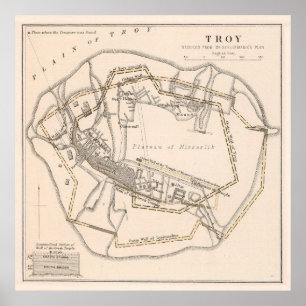ヴィンテージ古代トロイアの地図(1874年) ポスター