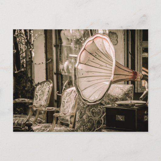 ヴィンテージ古家具と蓄音機 ポストカード (正面)