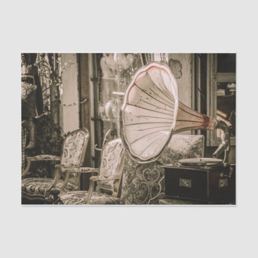 ヴィンテージ古家具と蓄音機 薄葉紙 (正面)