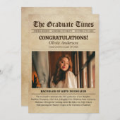 ヴィンテージ古新聞の写真卒業 案内状 (正面/裏面)