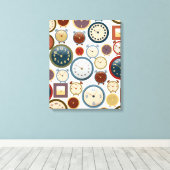 ヴィンテージ古時計パターン キャンバスプリント (インサイチュ (ウッドフロア))