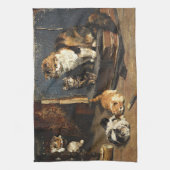 ヴィンテージ可愛いオレンジブラック&ホワイト子猫 キッチンタオル (縦)