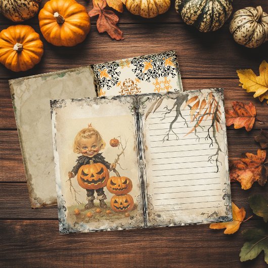 ヴィンテージ可愛いキッドハロウィーンジャンクジャーナルページ