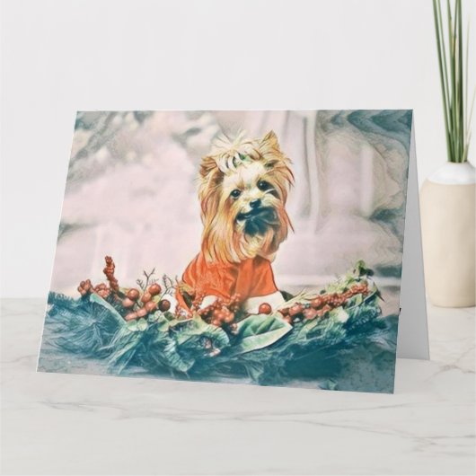ヴィンテージ可愛いクリスマスドッグの水色 カード (正面)