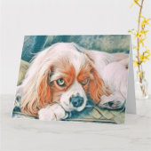 ヴィンテージ可愛いクリスマスドッグの水色 カード (黄色い花)