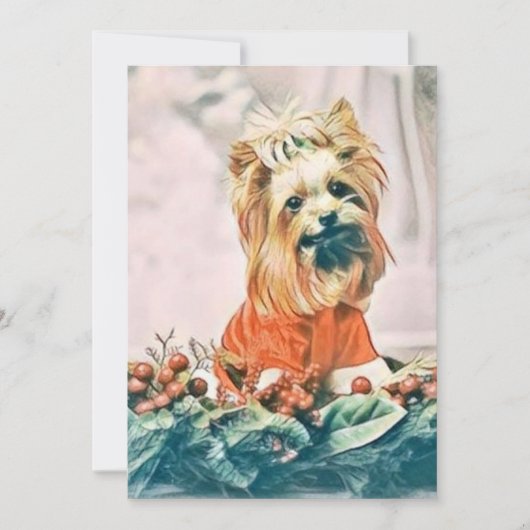 ヴィンテージ可愛いクリスマスドッグの水色 シーズンカード (正面)