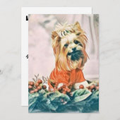 ヴィンテージ可愛いクリスマスドッグの水色 シーズンカード (正面/裏面)