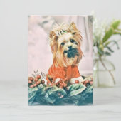 ヴィンテージ可愛いクリスマスドッグの水色 シーズンカード (スタンド正面)