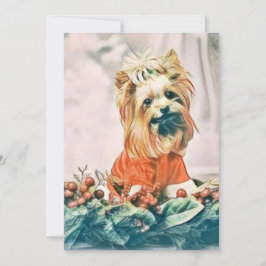 ヴィンテージ可愛いクリスマスドッグの水色 シーズンカード