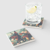 ヴィンテージ可愛いド絵画ーバーマン ストーンコースター (横)