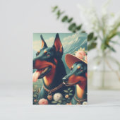ヴィンテージ可愛いド絵画ーバーマン ポストカード (スタンド正面)
