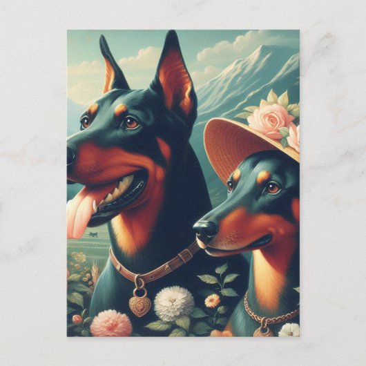 ヴィンテージ可愛いド絵画ーバーマン ポストカード (正面)