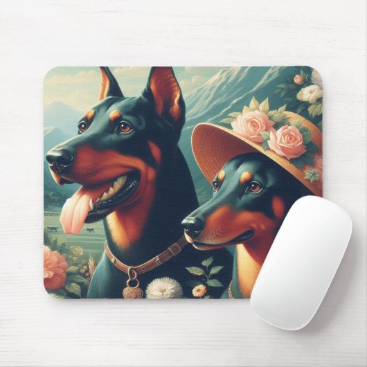 ヴィンテージ可愛いド絵画ーバーマン マウスパッド (マウス)