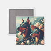 ヴィンテージ可愛いド絵画ーバーマン マグネット (正面/裏面)