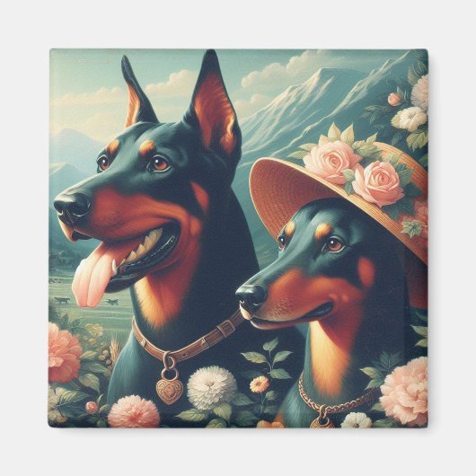 ヴィンテージ可愛いド絵画ーバーマン マグネット (正面)