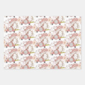 ヴィンテージ可愛いバニーベアーキャットカーリーフ少女 ラッピングペーパーシート (正面3)