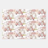 ヴィンテージ可愛いバニーベアーキャットカーリーフ少女 ラッピングペーパーシート (正面2)