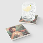 ヴィンテージ可愛いピンア絵画ップ ストーンコースター (横)