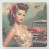 ヴィンテージ可愛いピンア絵画ップ ストーンコースター (正面)