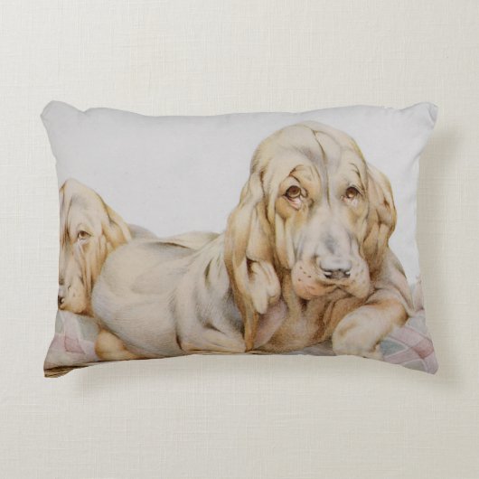 ヴィンテージ可愛いブラッドハウンド、EJ Detmoldによる子犬 アクセントクッション (正面)