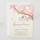 ヴィンテージ可愛いラブバードピンクリハーサルディナー 招待状 (正面)