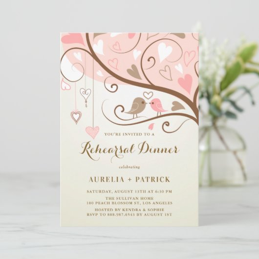 ヴィンテージ可愛いラブバードピンクリハーサルディナー 招待状 (スタンド正面)