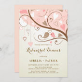 ヴィンテージ可愛いラブバードピンクリハーサルディナー 招待状 (正面/裏面)