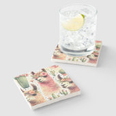 ヴィンテージ可愛いラマ水彩色 ストーンコースター (横)