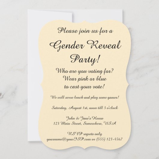 ヴィンテージ可愛い性別が赤ちゃんシャワーパーティーを明かす 招待状 (裏面)
