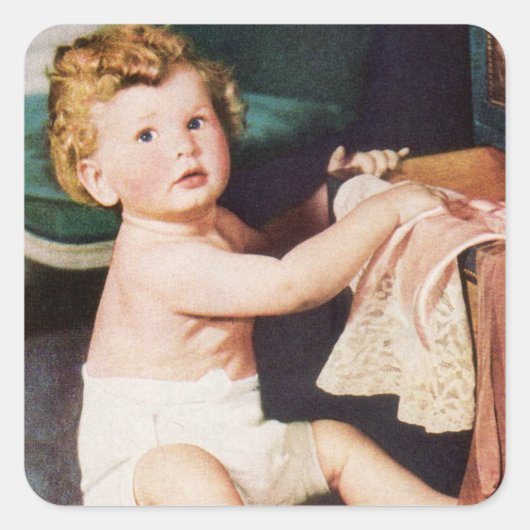 ヴィンテージ可愛い遊幼児とドレスザー スクエアシール (正面)