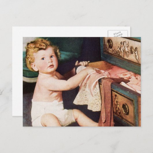 ヴィンテージ可愛い遊幼児とドレスザー ポストカード (正面/裏面)