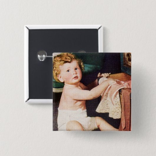 ヴィンテージ可愛い遊幼児とドレスザー 缶バッジ (正面&裏面)