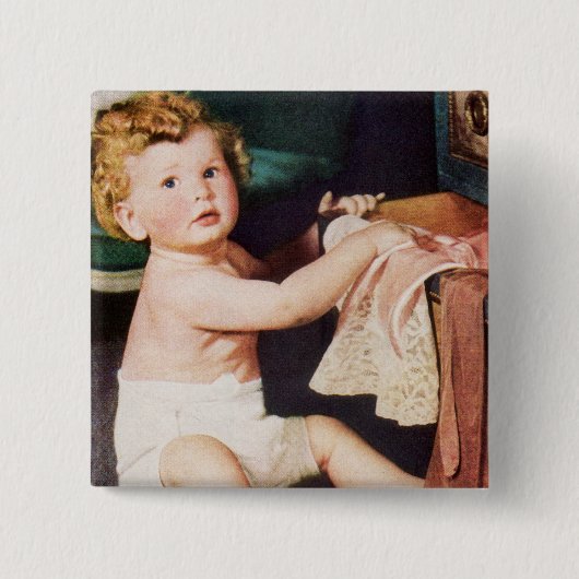 ヴィンテージ可愛い遊幼児とドレスザー 缶バッジ (正面)