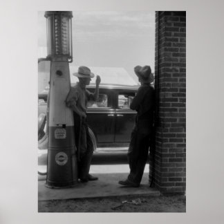 ヴィンテージ可視ガスポンプと車1940s ポスター