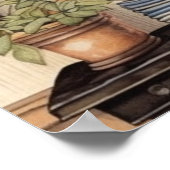 ヴィンテージ台所棚ポット植物皿缶詰 ポスター (角)