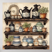 ヴィンテージ台所棚ポット植物皿缶詰 ポスター (正面)