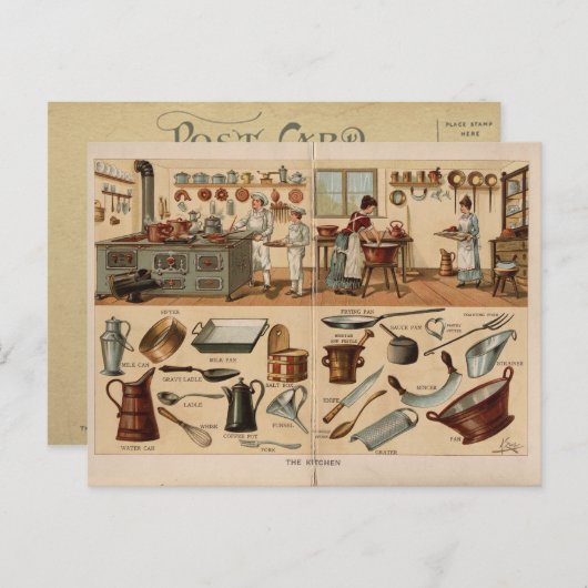 ヴィンテージ台所用品イラストレーション ポストカード (正面/裏面)