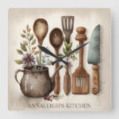 ヴィンテージ台所用品カントリーファームハウス名 スクエア壁時計 (正面)