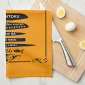 ヴィンテージ台所魚切り包丁チャート キッチンタオル (四つ折り)