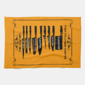 ヴィンテージ台所魚切り包丁チャート キッチンタオル (横)