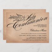 ヴィンテージ台本の鳩とクロス最初の聖餐式 招待状 (正面/裏面)