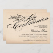 ヴィンテージ台本の鳩とクロス最初の聖餐式 招待状 (正面/裏面)