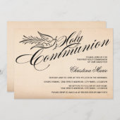 ヴィンテージ台本の鳩とクロス最初の聖餐式 招待状 (正面/裏面)