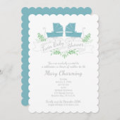 ヴィンテージ台車ツインベビーシャワーブループラム 招待状 (正面/裏面)